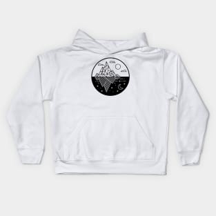 Two Geometric Mountains Day and Night Line Art Kids Hoodie